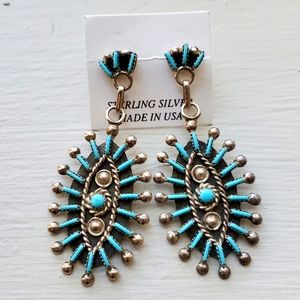 Zuni Needlepoint Cluster Turquoise Sterling Earrings Philander Gia